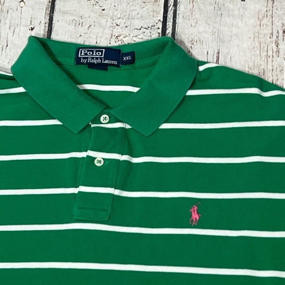 Ralph Lauren Green and White Striped Mens Preppy Golf Golfer Polo Shirt - Picture 3 of 6